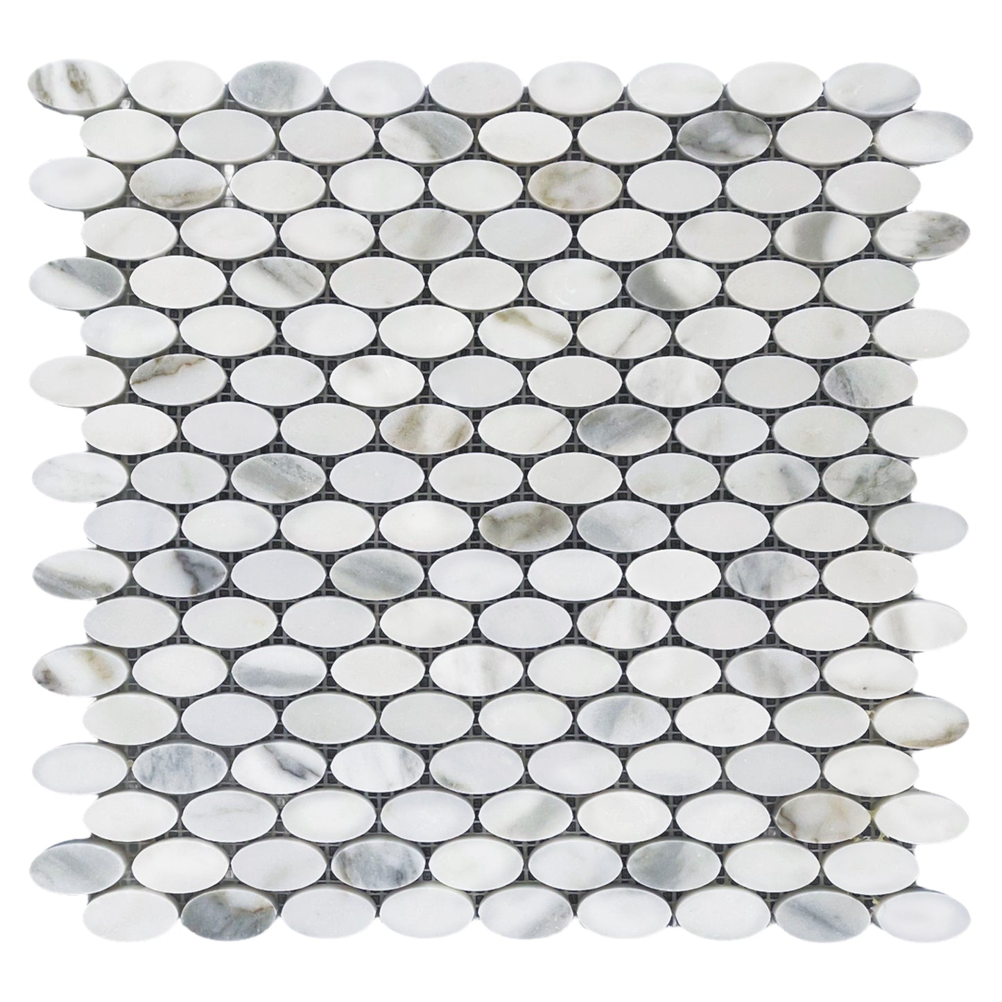 Calacatta Gold Italian Marble Ellipse Oval Mosaic Tile Honed