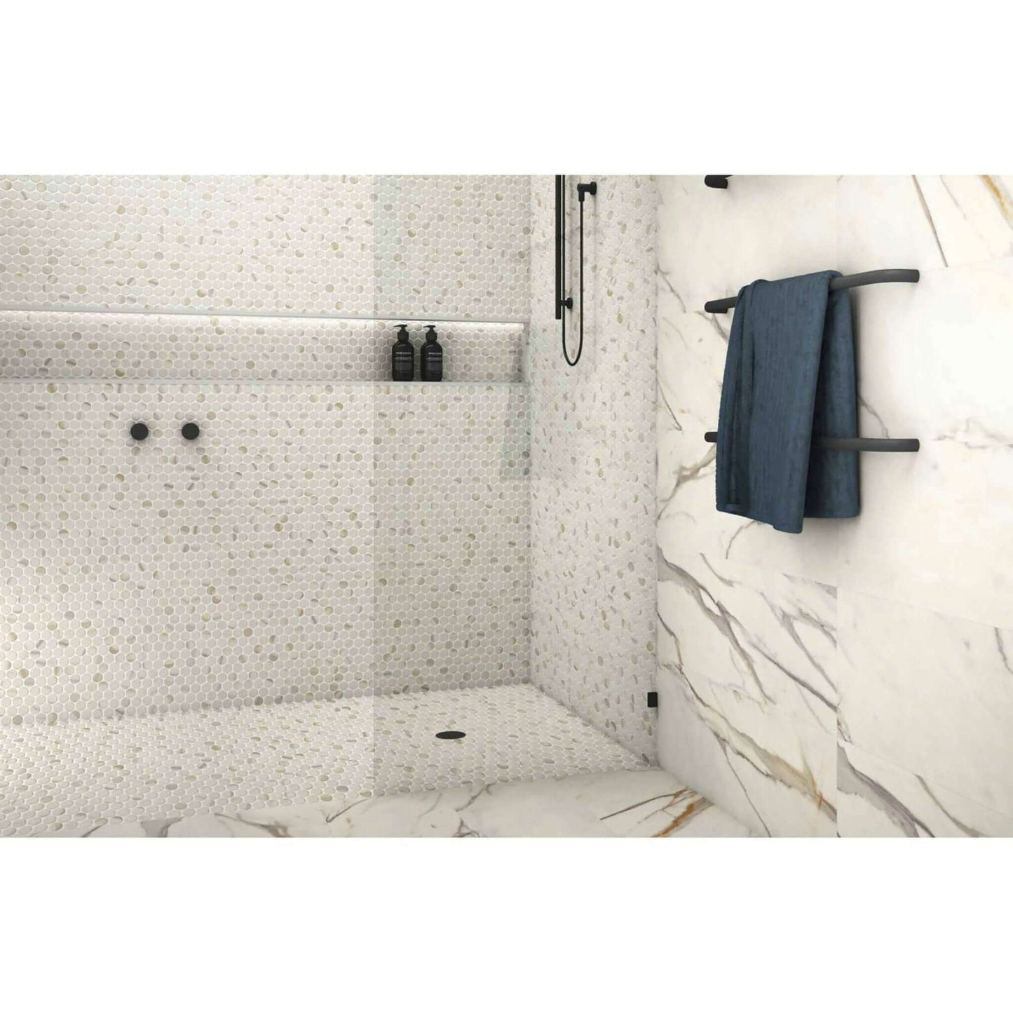 1" Calacatta Hexagonal Mosaic Italian Marble Tile