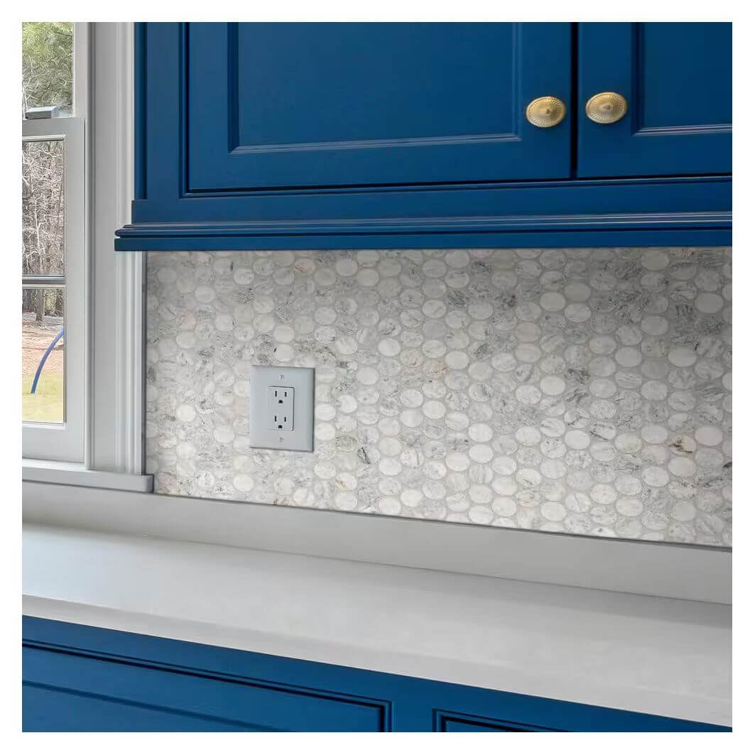 12.44 x 11.7 Capri Blue Round Honed Mosaic Tile