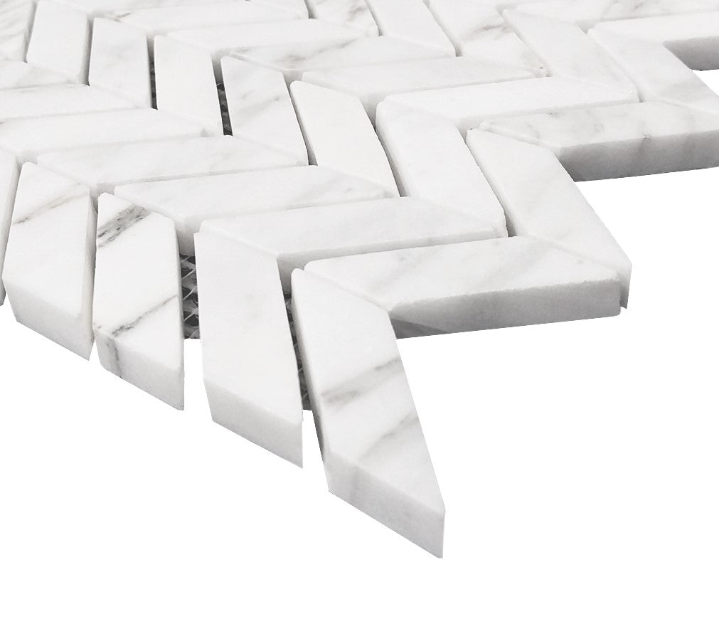 Calacatta Gold Marble Mini Chevron Mosaic Tile Polished