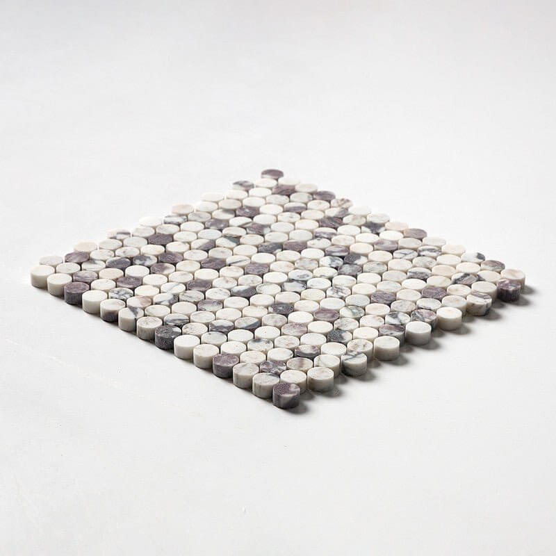 12”x12” Calacatta Violet Purple Penny Round Mosaic Tile, 3/8