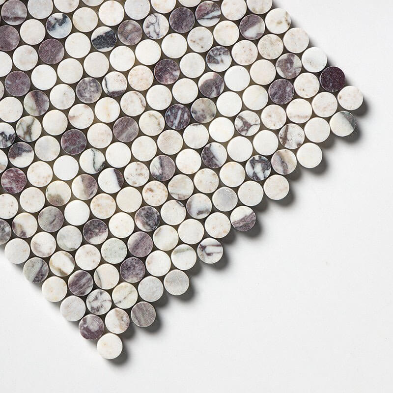 12”x12” Calacatta Violet Purple Penny Round Mosaic Tile, 3/8