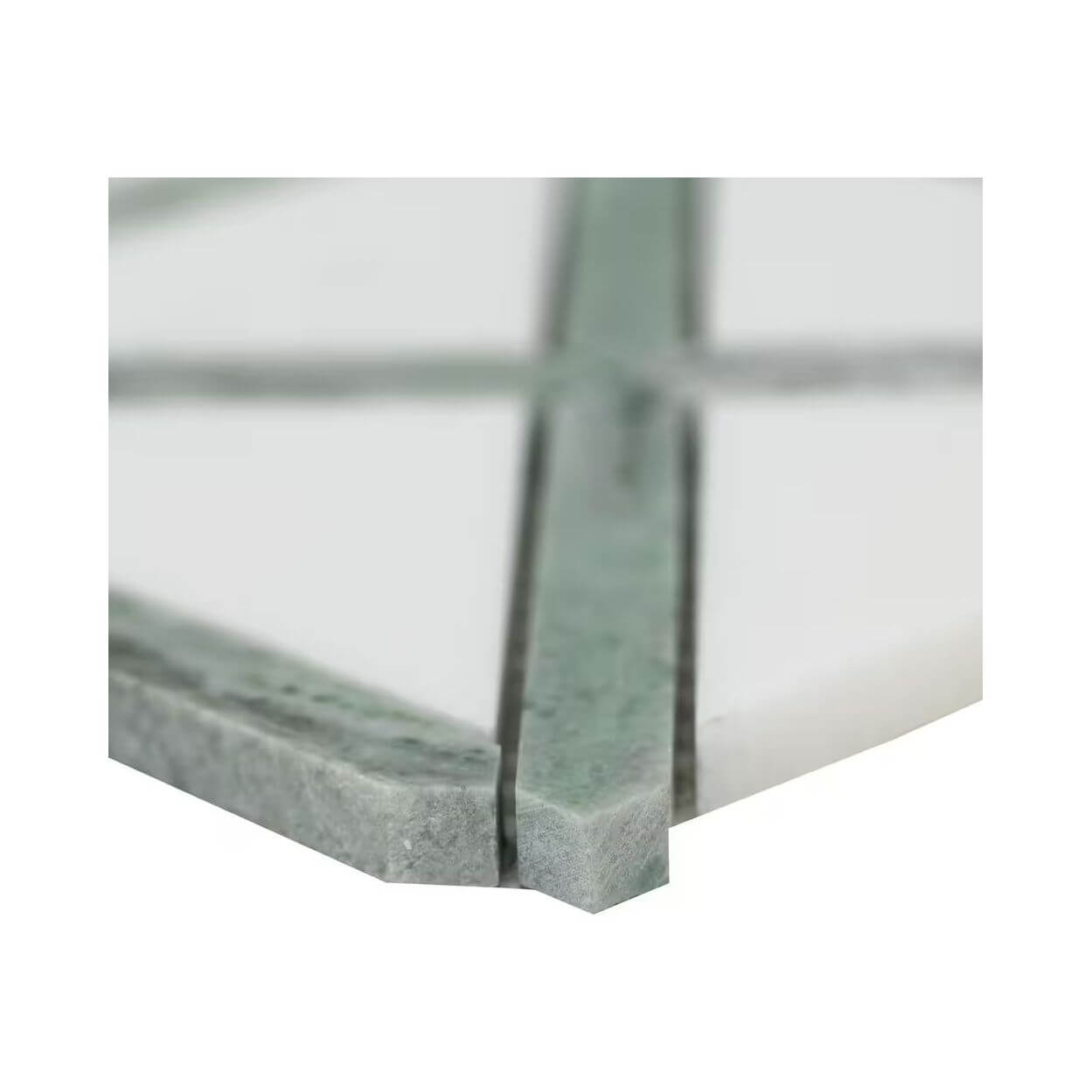 12x12 Verdant Green Geometrica Pattern Polished, Thassos White, Ming Green
