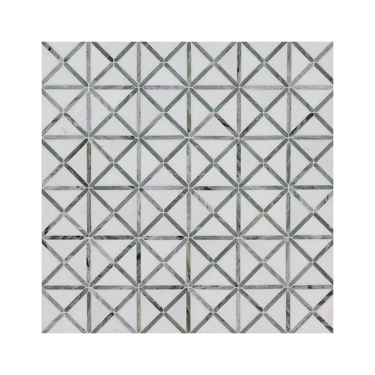 12x12 Verdant Green Geometrica Pattern Polished, Thassos White, Ming Green