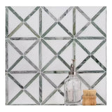 12x12 Verdant Green Geometrica Pattern Polished, Thassos White, Ming Green