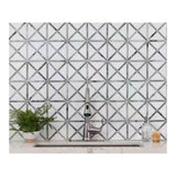 12x12 Verdant Green Geometrica Pattern Polished, Thassos White, Ming Green