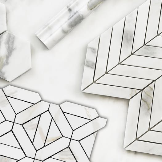 Calacatta Gold Italian Marble Rhombus 3D Cube Diamond Mosaic Tile Polished