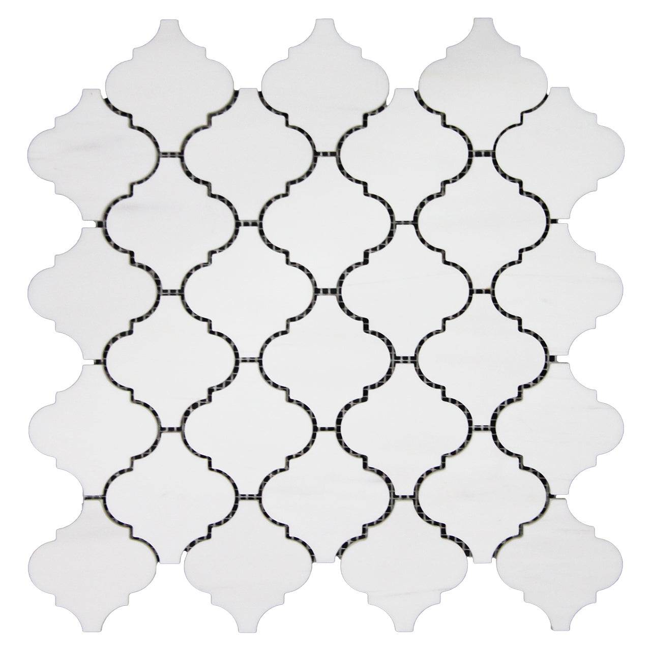 Bianco Dolomite Marble Arabesque Baroque Lantern Mosaic Tile Honed