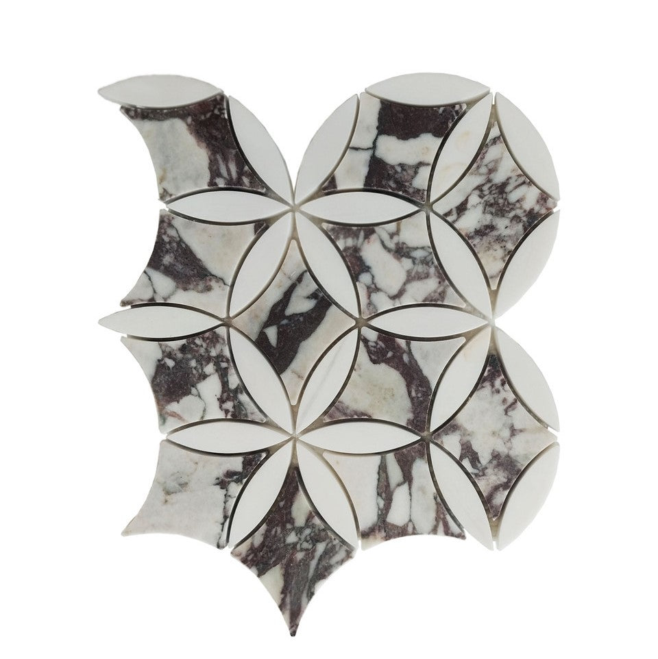 Calacatta Viola Marble with Dolomite La Fleur Waterjet Mosaic Tile Honed