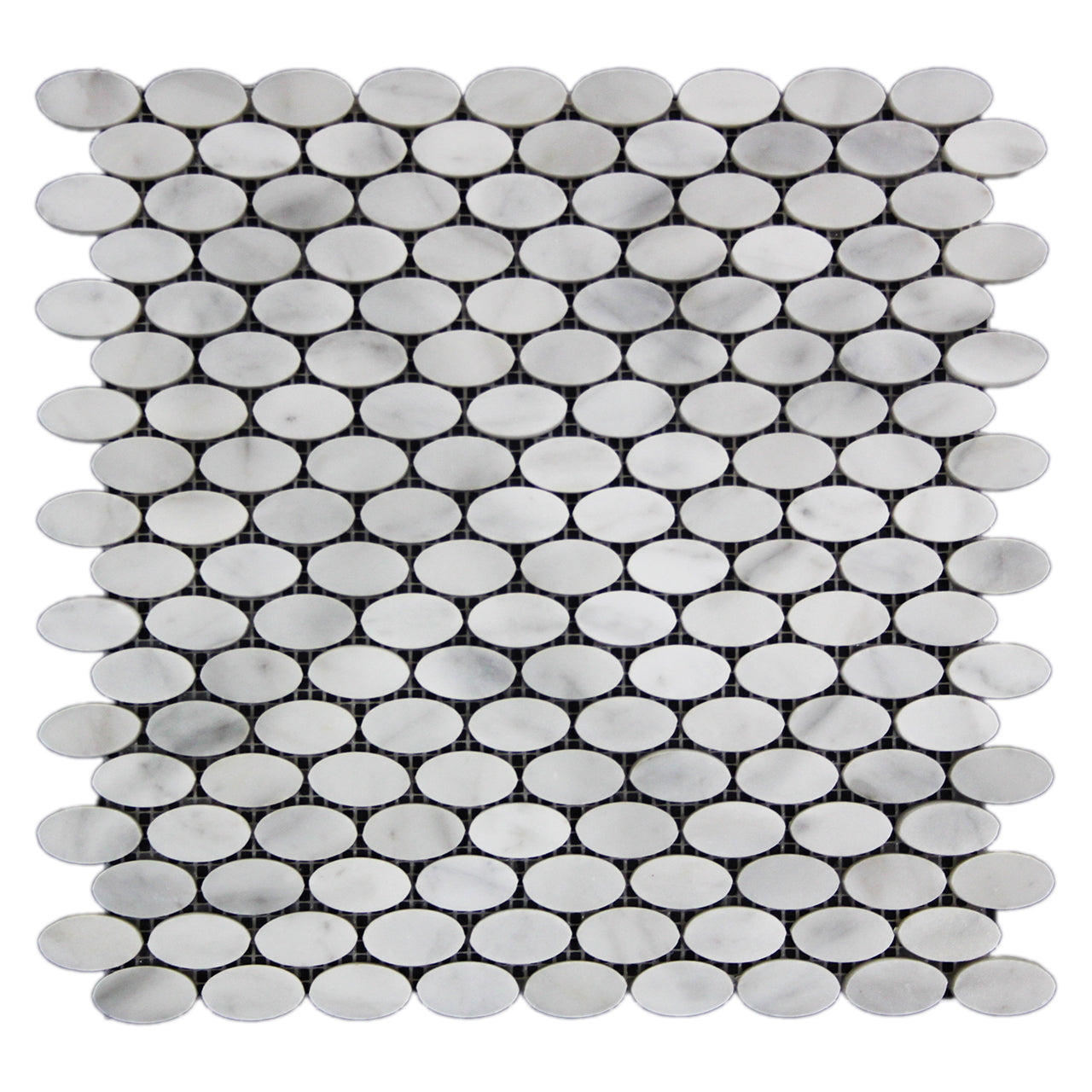 Carrara White Italian Marble Oval Ellipse Mosaic Tile Honed