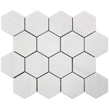 Bianco Dolomite Marble 3" Hexagon Mosaic Tile Honed