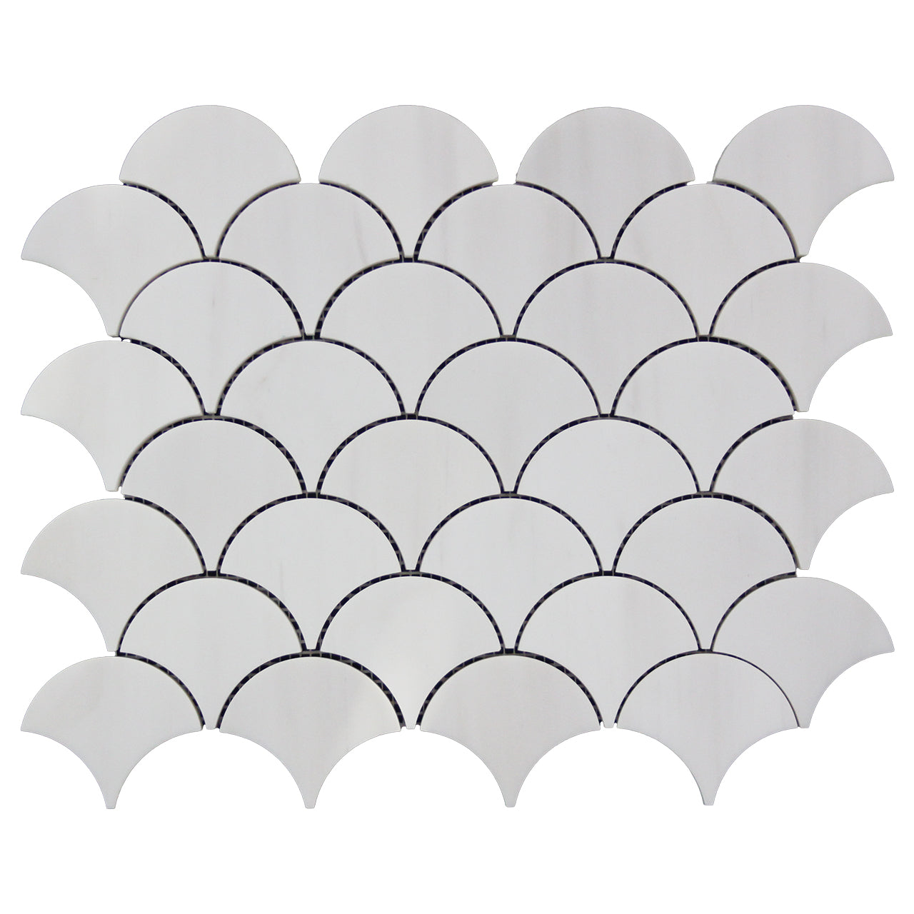 Bianco Dolomite Marble Fish Scale Fan Shaped Sea Shell Mosaic Tile Honed