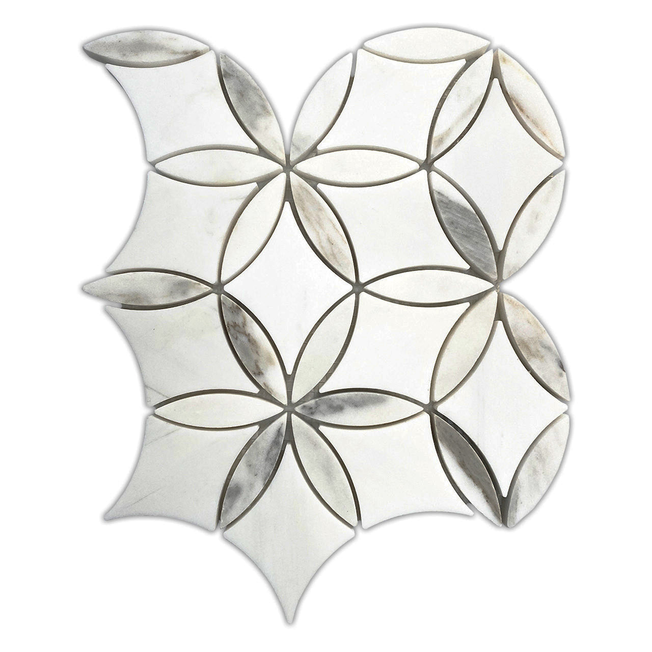 Bianco Dolomite Marble with Calacatta Gold Leaf La Fleur Waterjet Mosaic Tile Honed