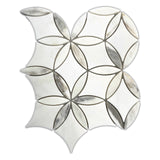 Bianco Dolomite Marble with Calacatta Gold Leaf La Fleur Waterjet Mosaic Tile Honed