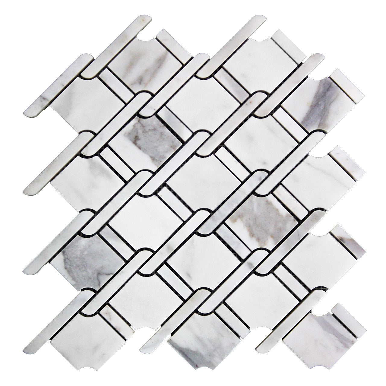 Calacatta Gold Marble Marbella Lynx Rope Design with Calacatta Gold Strips Mosaic Tile Honed