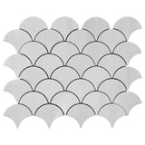 Bianco Dolomite Marble Fish Scale Fan Shaped Sea Shell Mosaic Tile Polished