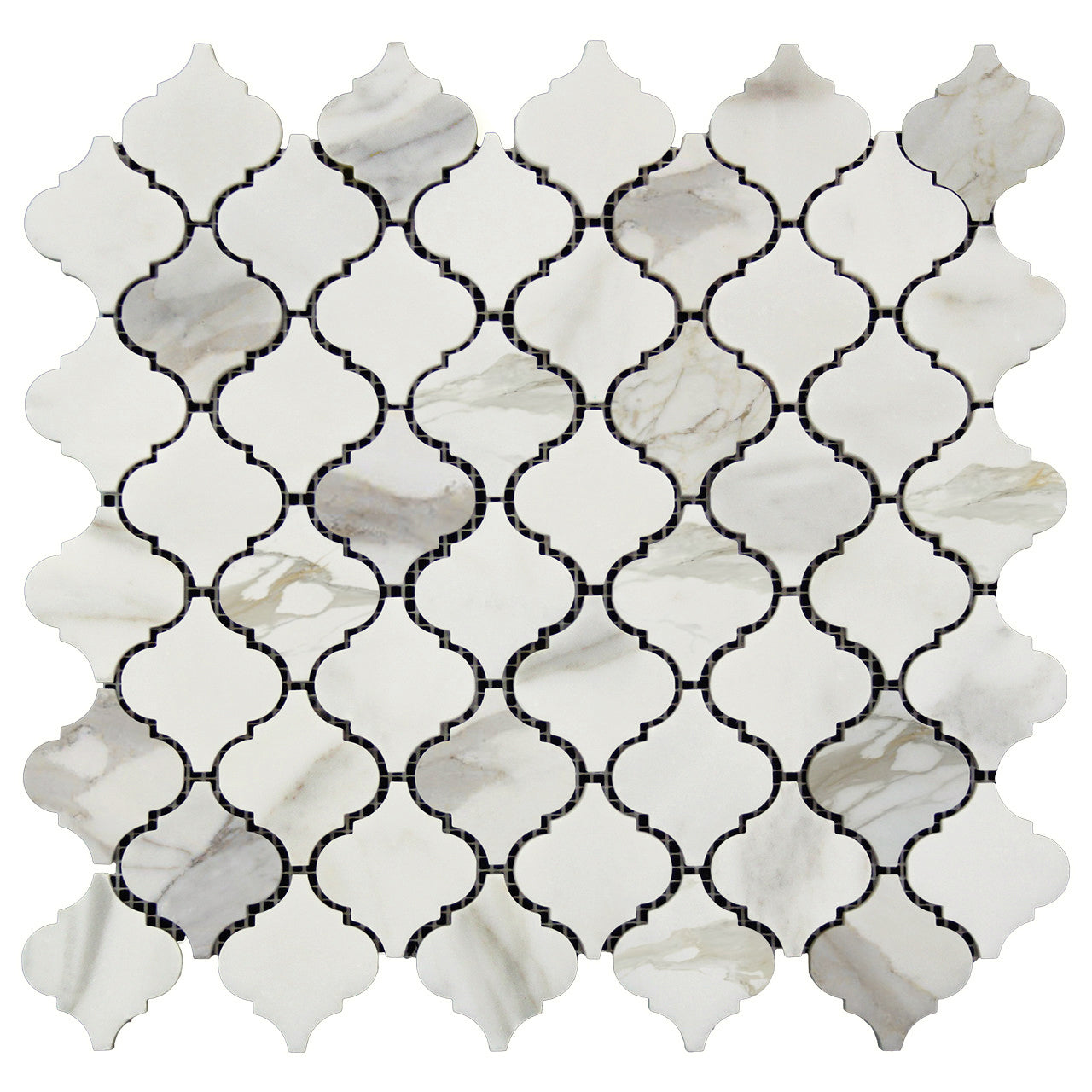 Calacatta Gold Marble Arabesque Baroque Mini Lantern Mosaic Tile Honed