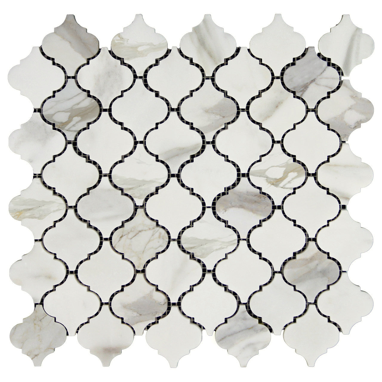 Calacatta Gold Marble Arabesque Baroque Mini Lantern Mosaic Tile Polished