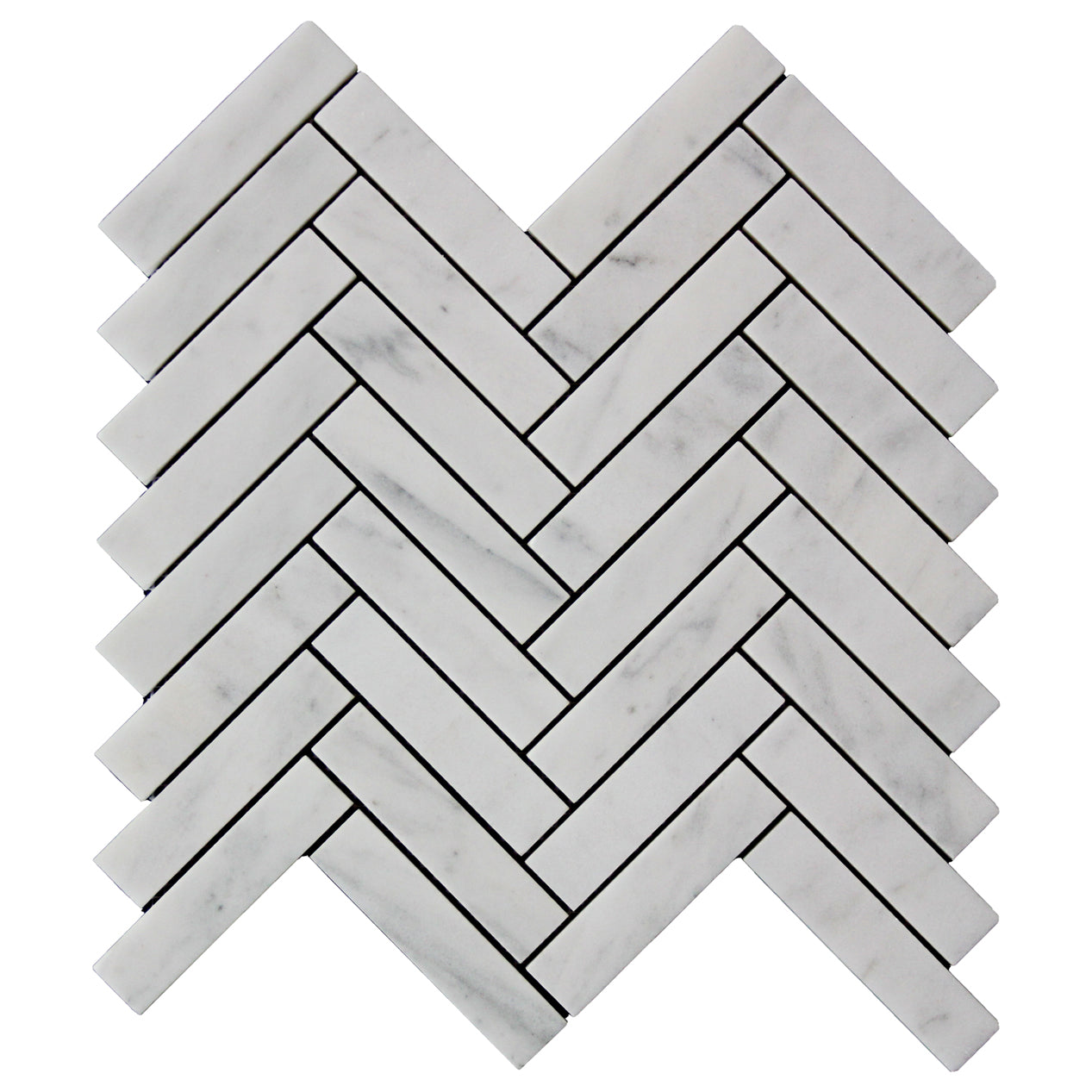 Carrara White Italian Marble 1" x 4" Herringbone Mosaic Tile Honed
