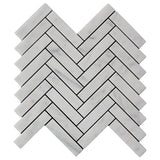 Carrara White Italian Marble 1" x 4" Herringbone Mosaic Tile Honed