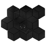 Nero Marquina Black Marble Rhombus 3D Cube Diamond Mosaic Tile Honed