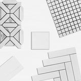 Bianco Dolomite Marble with Calacatta Gold Triangles Geometrica Mosaic Tile Polished