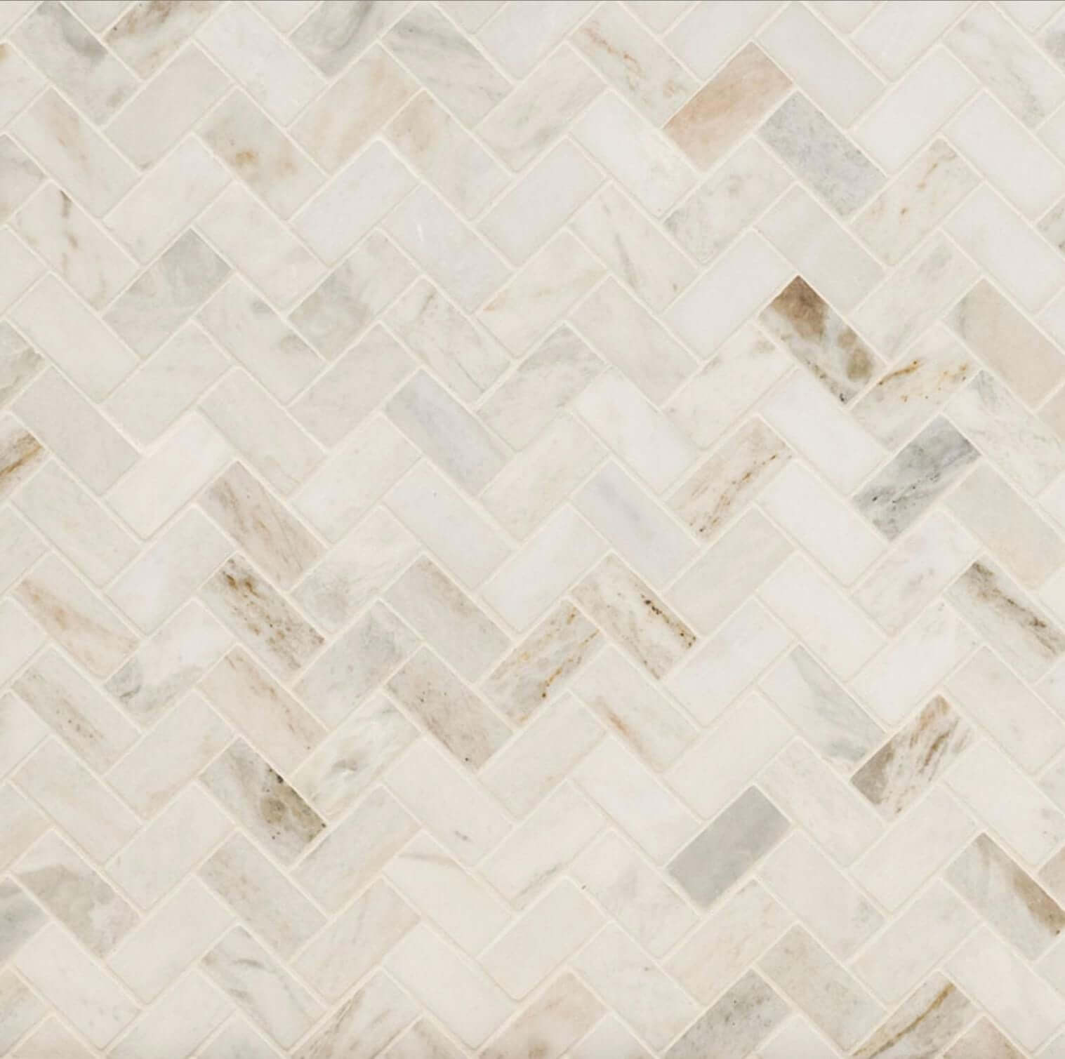 1X2 Arabescato Venato White Herringbone Honed Mosaic