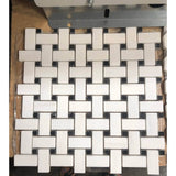 1x2 Bianco Dolomite Basketweave with Nero Dots 12x12