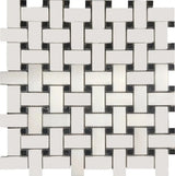 1x2 Bianco Dolomite Basketweave with Nero Dots 12x12