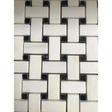 1x2 Bianco Dolomite Basketweave with Nero Dots 12x12