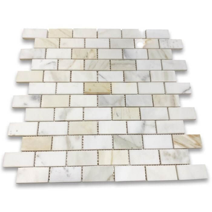 1x2 Calacatta Gold Honed Brick Mosaic, Italian Marble Polished / Honed