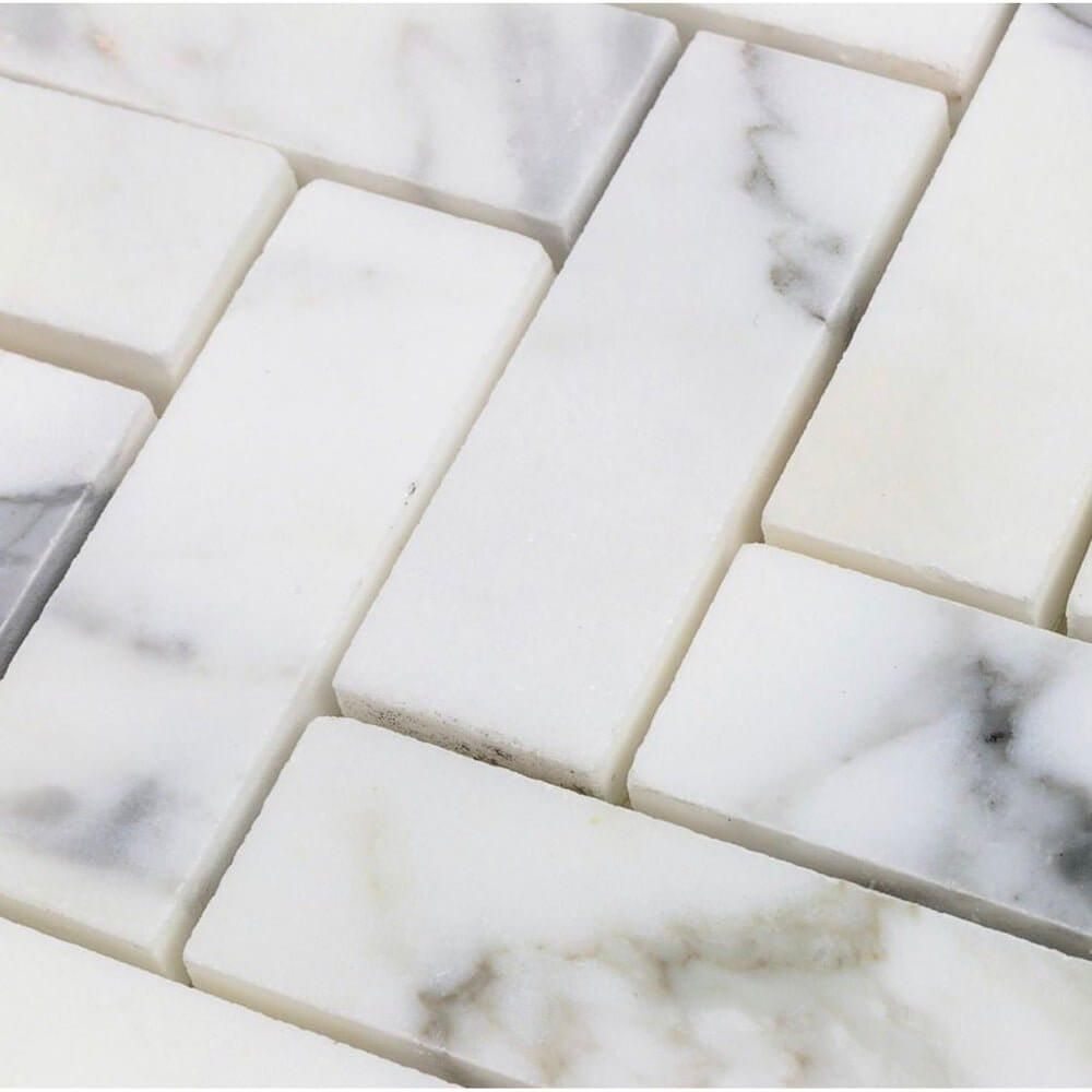 1x2 Tuscan Calacatta Gold Marble Herringbone Mosaic