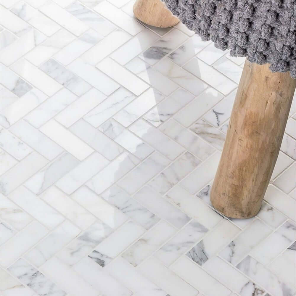 1x2 Tuscan Calacatta Gold Marble Herringbone Mosaic