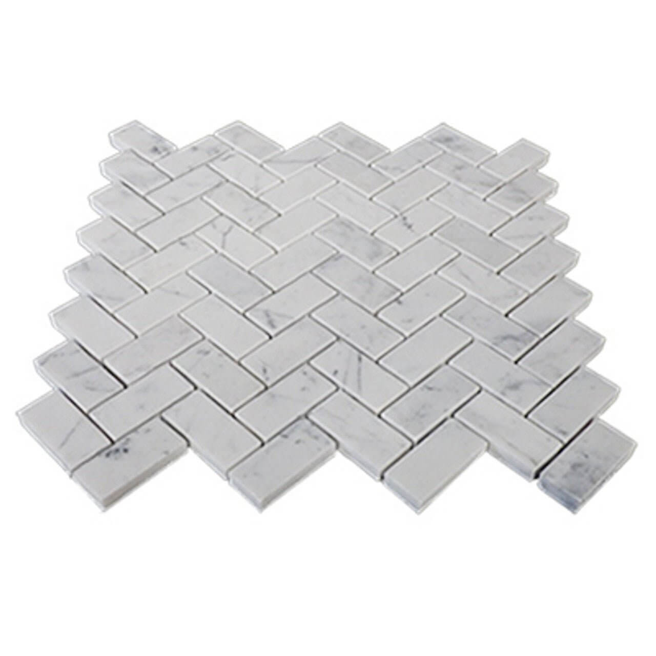 1x2 Carrara White Herringone Mosaic Tile