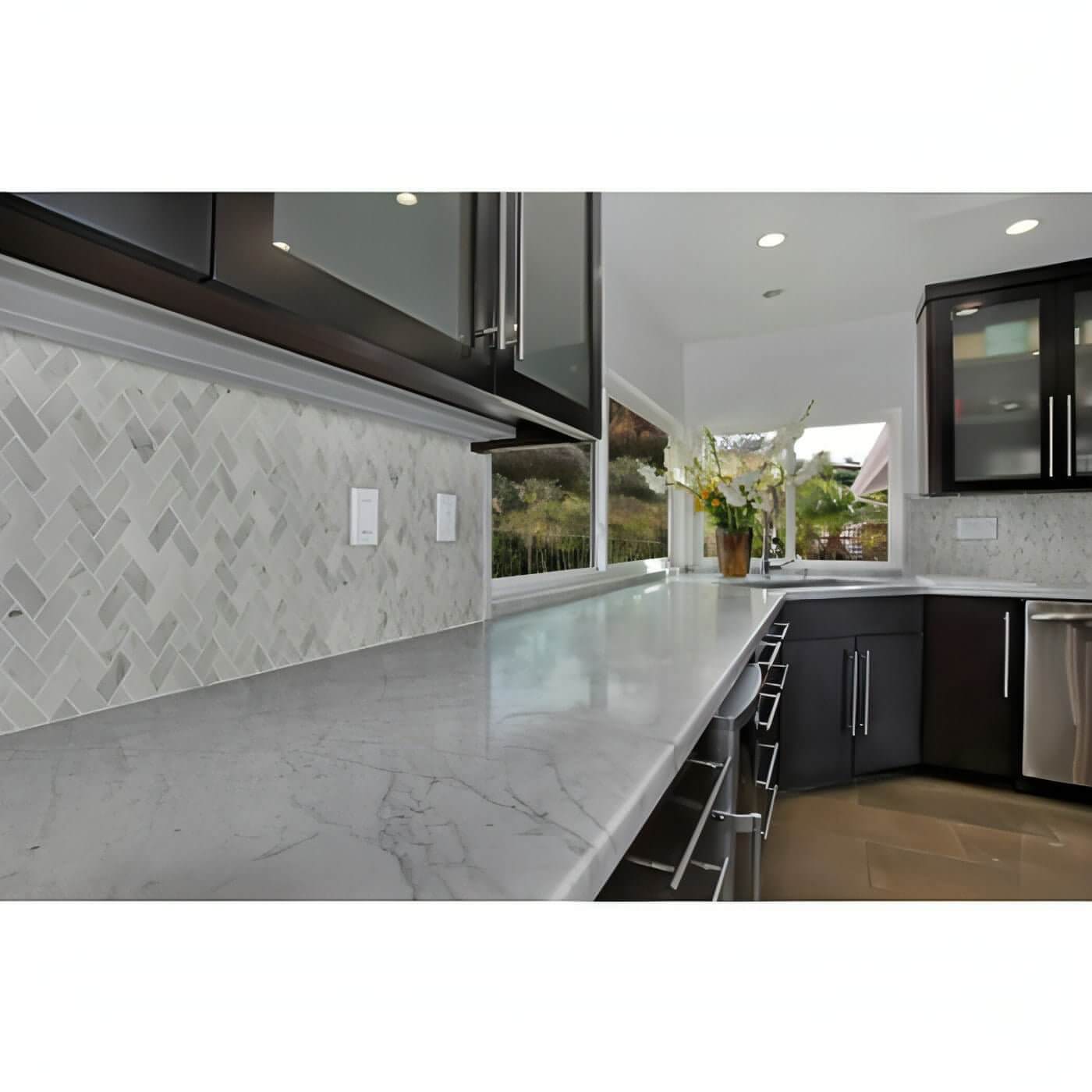 1x2 Carrara White Herringone Mosaic Tile