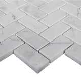 1x2 Carrara White Herringone Mosaic Tile