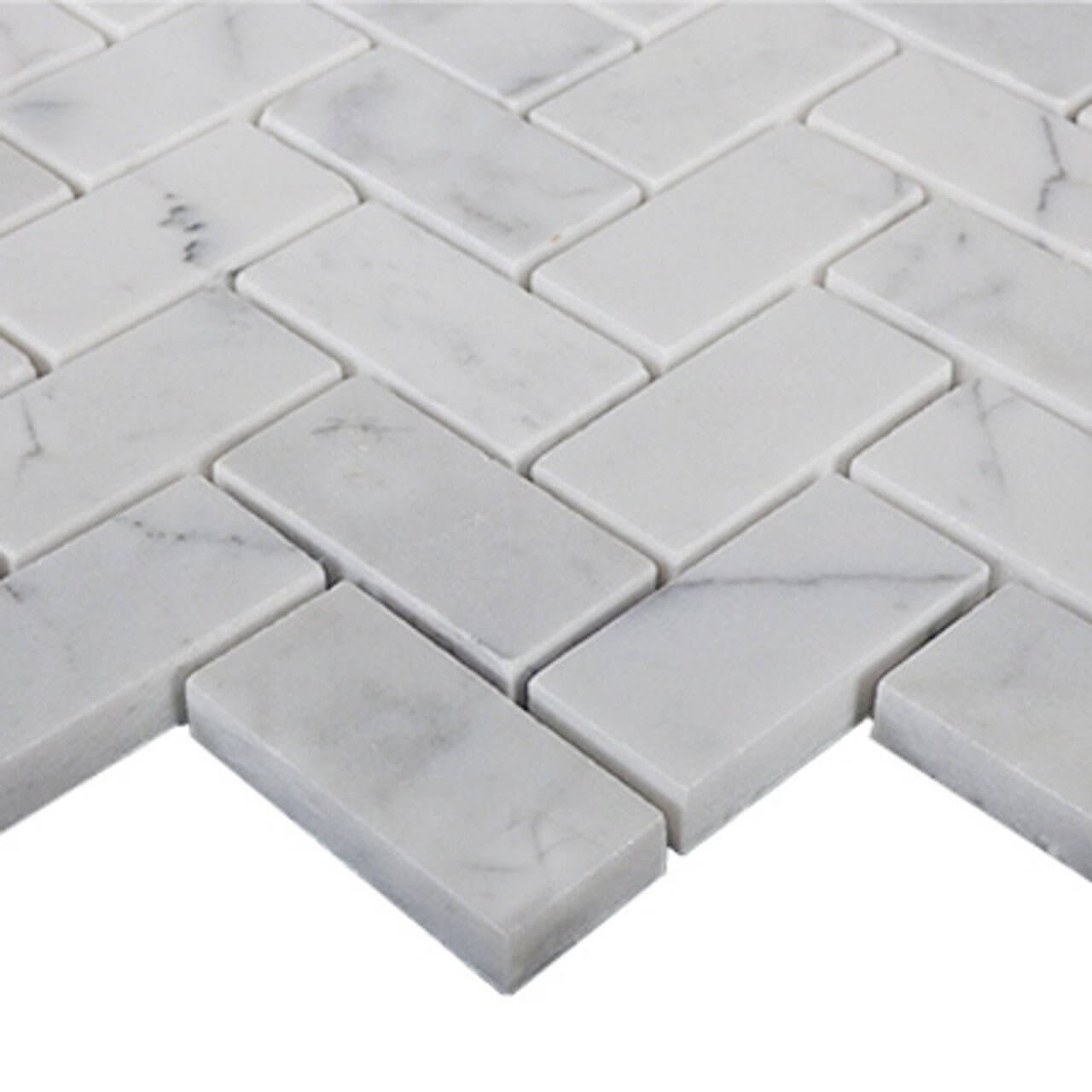 1x2 Carrara White Herringone Mosaic Tile