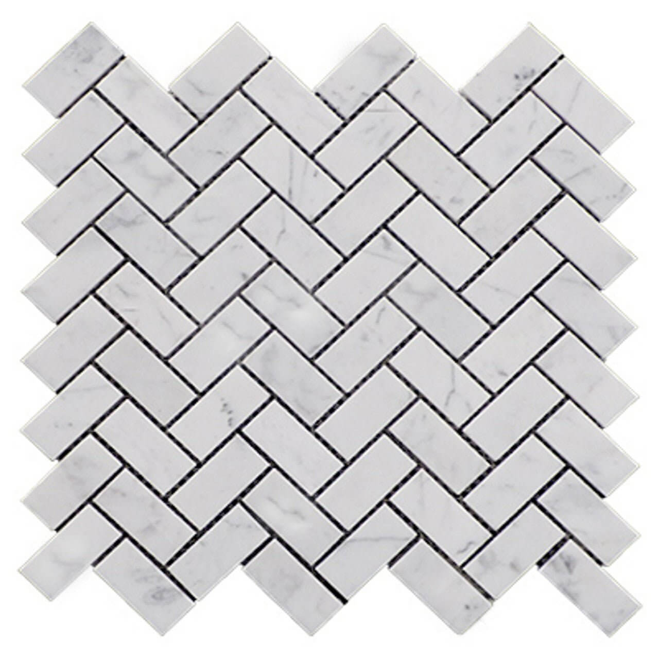 1x2 Carrara White Herringone Mosaic Tile