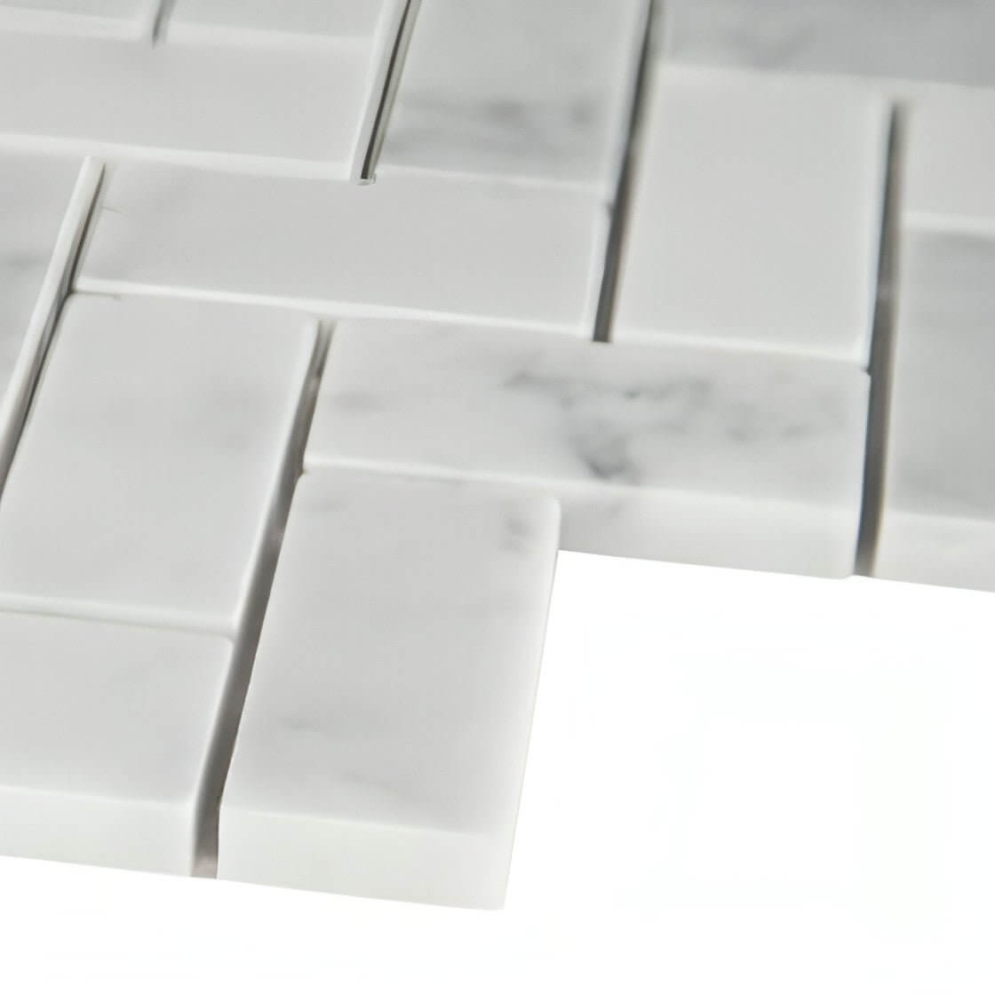 1x2 Carrara White Herringone Mosaic Tile