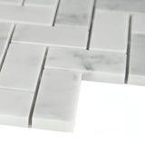 1x2 Carrara White Herringone Mosaic Tile