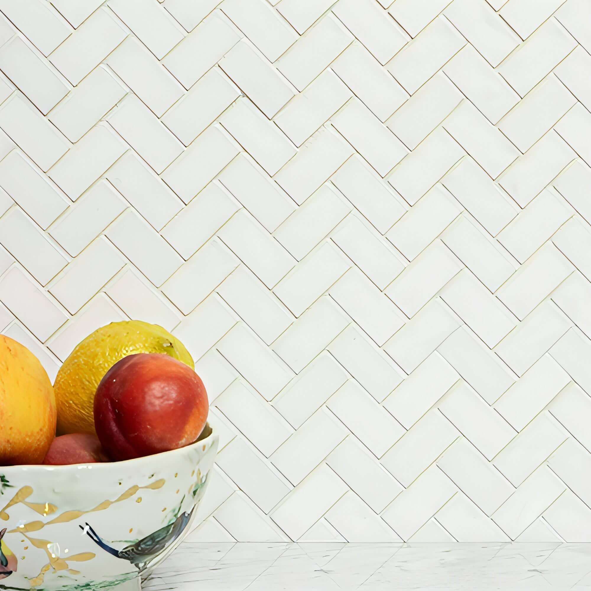 1X2 Thassos White Herrinbone Mosaic Tile