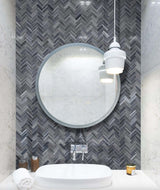 1”x3” Bardiglio Marble Herringbone Polished, 10.50”x12.75”