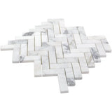 1x3 Tuscan Calacatta Marble Herringbone Mosaic Tile