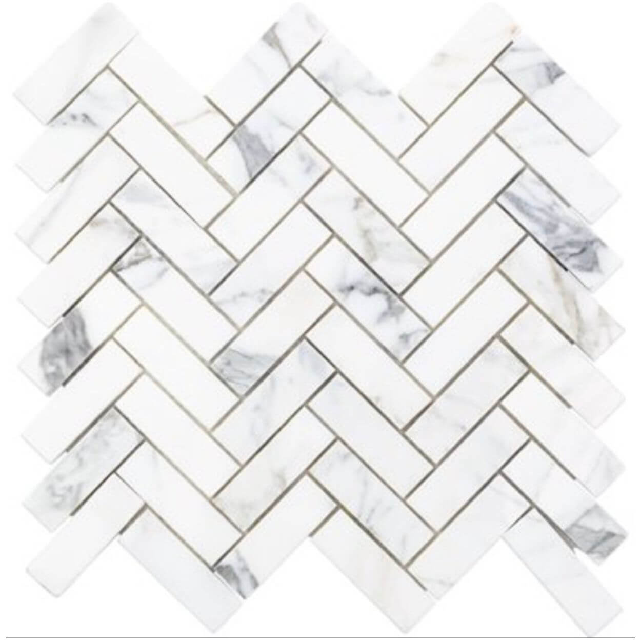 1x3 Tuscan Calacatta Marble Herringbone Mosaic Tile