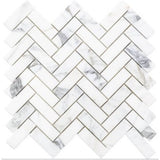 1x3 Tuscan Calacatta Marble Herringbone Mosaic Tile
