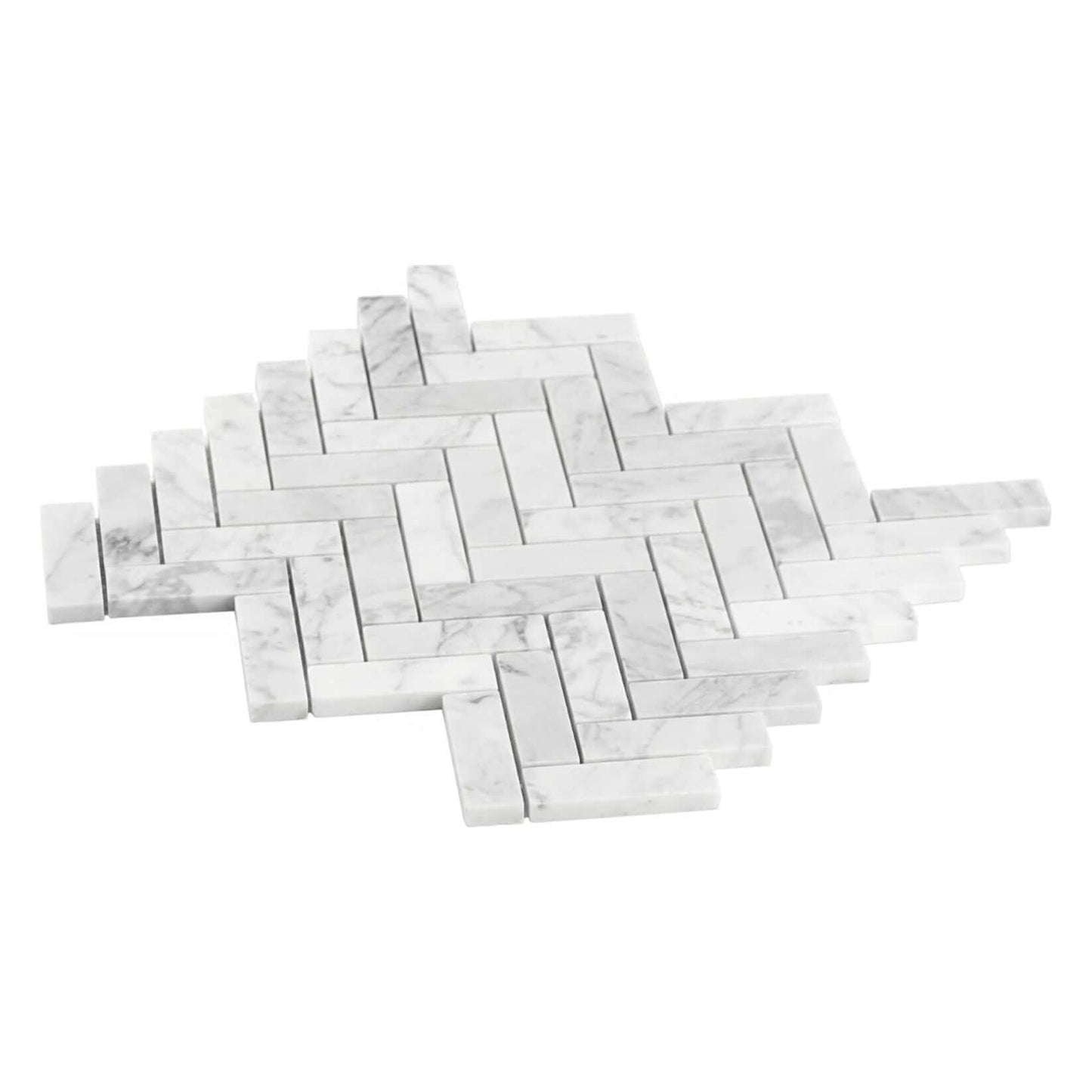 1x3 Carrara White Marble Herringbone Mosaic Tile