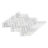 1x3 Carrara White Marble Herringbone Mosaic Tile