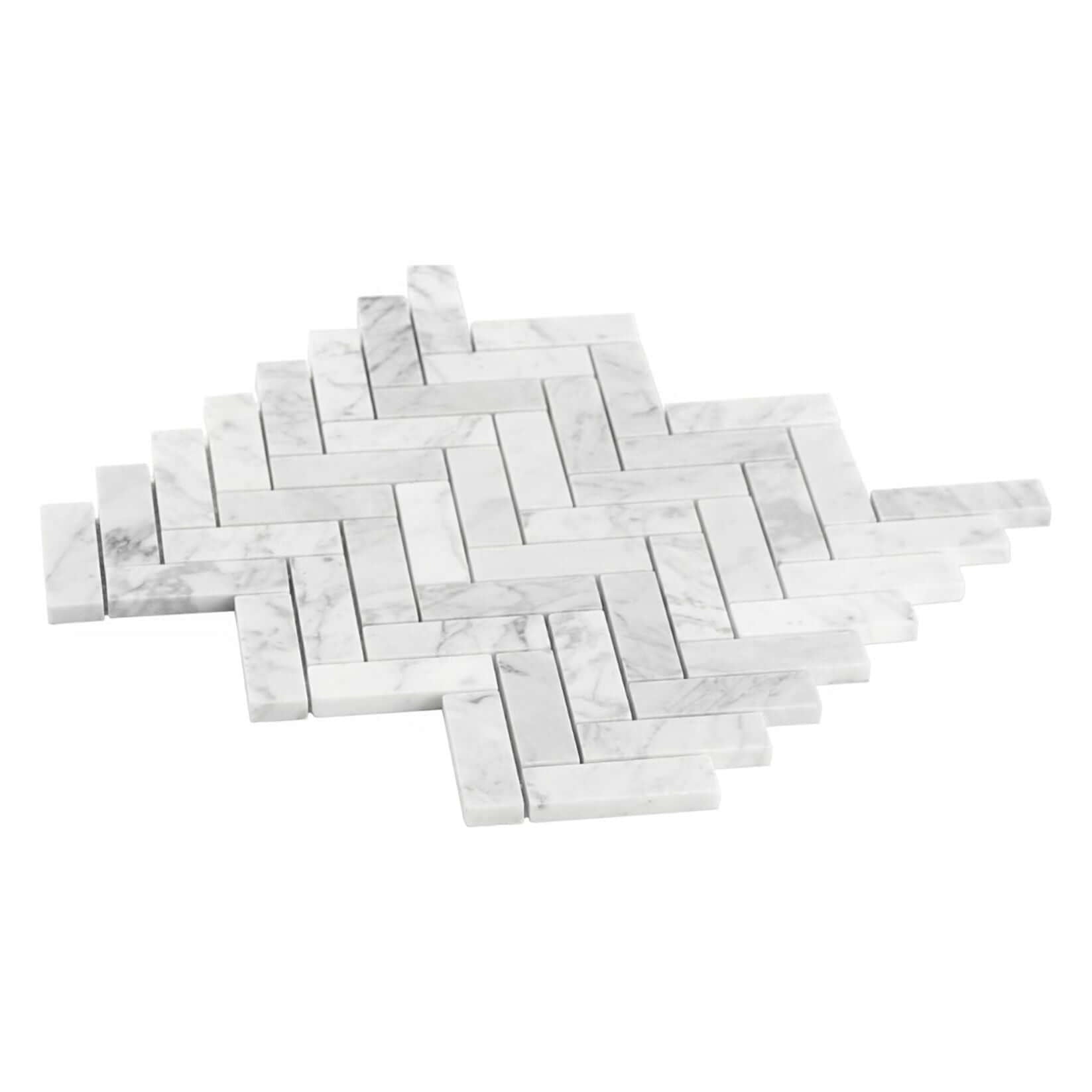 1x3 Carrara White Marble Herringbone Mosaic Tile