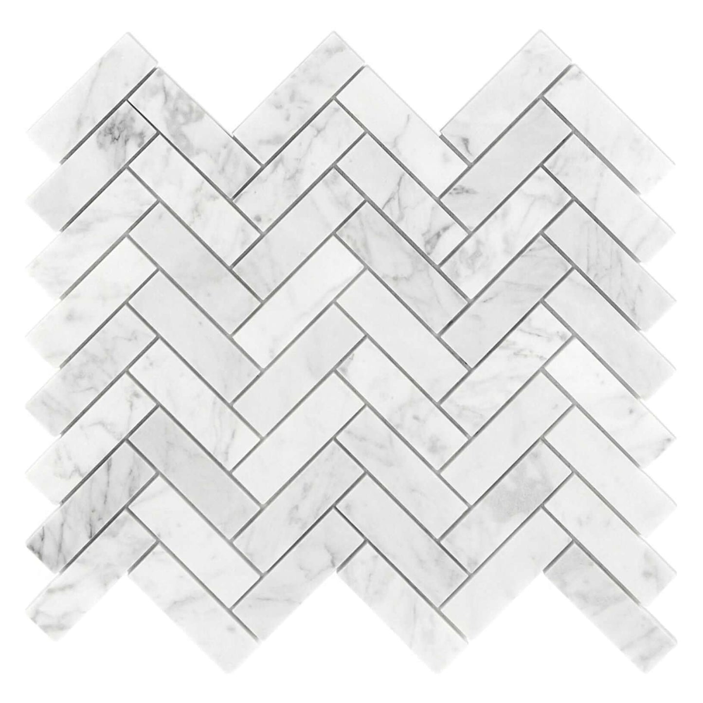 1x3 Carrara White Marble Herringbone Mosaic Tile