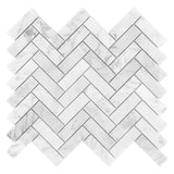1x3 Carrara White Marble Herringbone Mosaic Tile